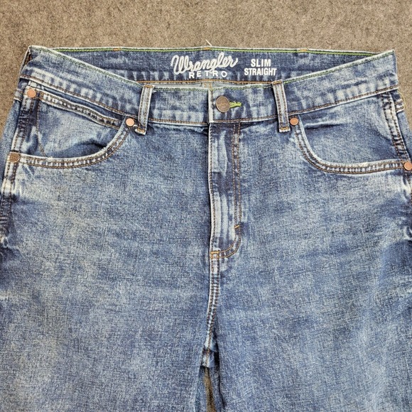 Wrangler Jeans Mens 34x36 Blue Retro Slim Straight Western Wear Cowboy Rodeo - Picture 6 of 15